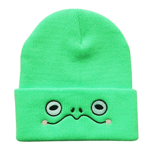 Nouveau dessin animé laine casquette triste grenouille yeux visage brodé tricoté hiver chaud froid chapeau personnalisateur acrylique bonnet - Product Image 3