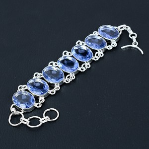 Iolite Gemstone 925 <b>Sterling</b> <b>Silver</b> Vintage Charm <b>Bracelet</b> for Women Boho & Hippie Style Gift - Product Image 1