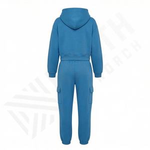 Custom Women Vintage Stone Solid <b>Short</b> <b>Sleeve</b> Breathable Eco-Friendly Heavyweight 100% Cotton Zipper <b>Hoodie</b> Sweatpants Outfit - Product Image 2