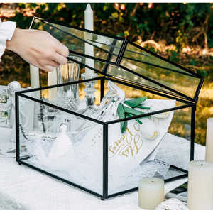 Boîte à cartes rectangulaire géométrique en verre, faite à la main, grande taille, 12 petites boîtes à bijoux - Product Image 1