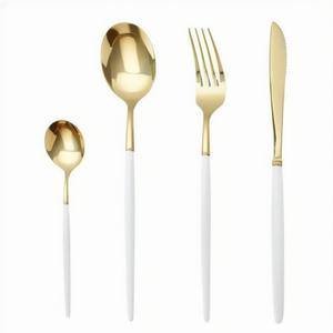 Couverts Vintage Poli Mat 4PCS En Gros Couverts En Acier Inoxydable Or Argenterie Ensemble Peinture Blanche Or Couteau Fourchette & Cuillère - Product Image 1