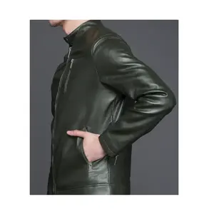 Vente en gros sur mesure en cuir de vache véritable pour hommes col montant imperméable coupe-vent automne chaud respirant veste en cuir - Product Image 1