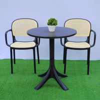 Fauteuil d'extérieur haut de gamme en plastique moulé imitation osier avec accoudoirs – Chaise de jardin portable et étanche pour repas en plein air