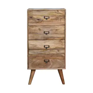 Modern Vintage Style Living Room Furniture Solid Mango Wood Chest Of Drawers Tall Boy Cabinet