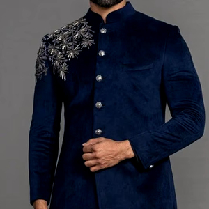 INDIAN LATEST DESIGN for BLUE INDO WESTERN SHERWANI and <b>PANT</b> GROOM WITH EMBELLISHED DABKA,STONE WORK for WEDDING/PARTY-WEAR=2024 - Product Image 1