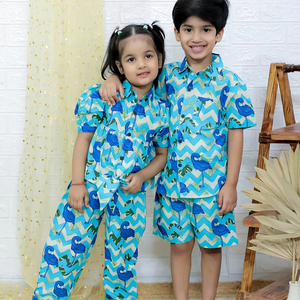 ชุดเสื้อผ้าสองชิ้นสไตล์ใหม่สำหรับเด็กผู้ชายและเด็กผู้หญิงชุดพี่น้องฤดูร้อนสไตล์อินเดีย - Product Image 1