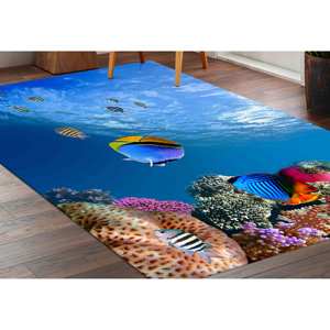 Tapis imprimé motif poissons sous-marins - Décoration côtière vibrante, tapis à poils doux - Product Image 5