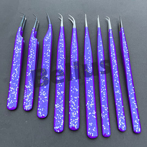 Strong Grip Dual Purple Glitter Lash Tweezers Gold Precision Fiber Tip Eyelash Tools for Expert Lash Artists and Technicians - Product Image 6