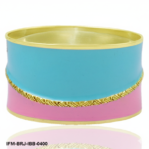 กำไลข้อมือทองเหลืองเคลือบสองสี งานแฮนด์เมด สีชมพูและสีฟ้าเทอร์ควอยซ์ กำไลข้อมือแบบกว้าง สไตล์โบฮีเมียน ชิค เครื่องประดับสำหรับผู้หญิง - Product Image 2