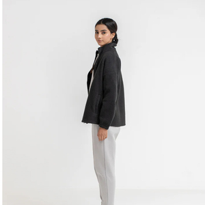 Women's Black Fleece <b>Jacket</b> Stand Collar Full Sleeve Thick Winter Outerwear Solid Color Button Closure Regular Fit - Product Image 4