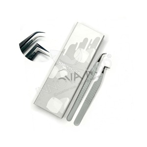 Ensemble 2 pièces d'extension de cils en acier inoxydable et pince à épiler de volume couleur gris guimauve avec emballage en carton assorti - Product Image 1