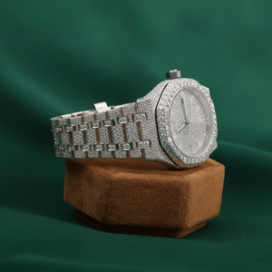 Montre automatique PJ Luxury entièrement sertie de moissanite, cadran argenté, bracelet intégré en acier inoxydable, saphir, étanche - Product Image 4