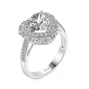 Bague de fiançailles Jeulia Vintage Double Halo Cœur - Argent sterling avec zircon, style incrustation tendance - Product Image 3