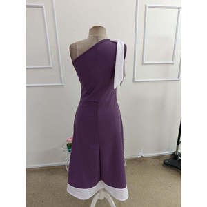Vestido de un solo hombro para mujer con detalle de lazo, vestido de crepé importado bicolor, 34441 - Morado - Product Image 6
