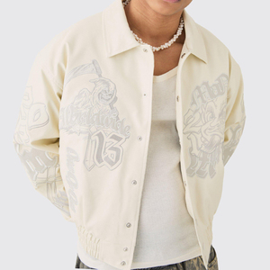 Blouson de baseball personnalisé uni 100% laine chenille broderie grande taille bombardier pour hommes veste universitaire - Product Image 3