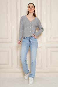 Cárdigan de Punto Suave con Cuello en V y Botones de Perla para Mujer, Suéter Cálido y Transpirable con Estampado, Prendas de Punto Elegantes, Servicios ODM y OEM - Product Image 5