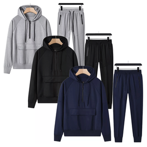 Chándal de poliéster negro con cremallera de cuarto con bolsillo frontal para chaqueta con capucha para hombre, chándal para correr, ropa de moda - Product Image 6