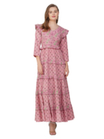 Robe longue de bal à imprimé floral Sati Factory, style décontracté d'été, design à volants, manches longues, taille basse, 100% coton