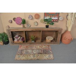 Alfombra turca Vintage Beige Rojo 2,2 X 3.6ft Diseño de retazos de lana de área grande para pasillo Dormitorio Látex para sala de estar Cabecera - Product Image 3