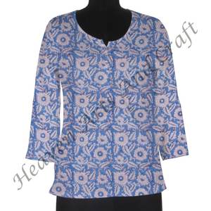 Indian Cotton Hand Block Print Kurti Women Designer Tunic Shirt - Product Image 2
