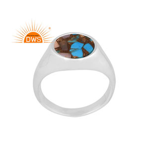 Vente chaude Fine Sterling Silver Mojave Cuivre Rose Opale Turquoise Gemstone Dome Design Ring Fabricant de bijoux personnalisé - Product Image 1