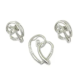Conjunto de Joyería de Plata 925 con Corazón y Diamantes para Mujer, con Aretes y Colgante, Joyería Fina Romántica para Boda, de Rajasthan - Product Image 2