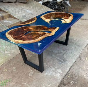 โต๊ะอาหารทรงสี่เหลี่ยมผืนผ้าทำจากไม้กระถินเทศผสมเรซิ่น งานฝีมือสุดหรู สำหรับใช้ในบ้าน สำนักงาน โรงแรม ห้องนั่งเล่น กันน้ำ เหมาะเป็นของขวัญในเทศกาลดีวาลี - Product Image 3