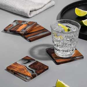 ที่รองแก้วไม้วอลนัททรงสี่เหลี่ยมหนา10มม. ทำจากไม้วอลนัทสี่เหลี่ยมธรรมชาติทนทาน - Product Image 4