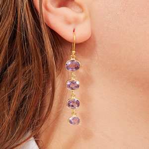 Vente en Gros 925 Argent Sterling Massif Améthyste Pierre Précieuse en Forme de Galet Fine Bijoux Usine Améthyste Naturelle Boucles D'oreilles Rondes Femmes - Product Image 4