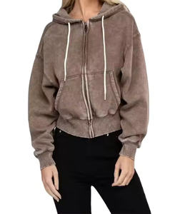 Sudadera con capucha lavada con ácido desteñida a la moda en blanco para mujer de alta calidad OEM logotipo personalizado cordón francés Terry sudaderas con capucha desgastadas para mujer - Product Image 6