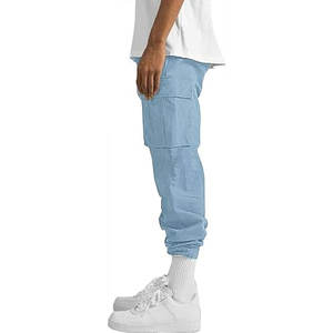 Pantalones Cargo para Hombre con Diseño Multibolsillos, Cómodos para Trabajo al Aire Libre y Uso Diario, Pantalones Joggers Azul Claro con Cordón - Product Image 2