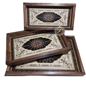 Ensemble le plus vendu de 3 plateaux de service en bois de manguier naturel à impression personnalisable et plateaux de service élégants - Product Image 6