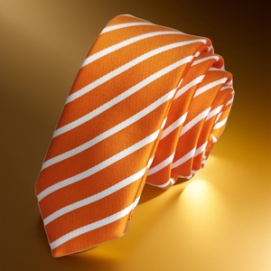 Exve Exclusive Orange and <b>White</b> Striped Jacquard Woven Slim Fashion <b>Tie</b> From Turkey - Product Image 1