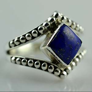 925 Sterling Silver Boho September Birthstone <b>Ring</b> <b>Lapis</b> <b>Lazuli</b> Natural Blue Cushion Shape Handmade Jewelry Licensed for Gift - Product Image 4