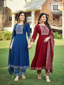 Style Bollywood à la mode femmes Reyon Kurti fête d'été Anarkali Kurti ensemble avec dupatta pour les femmes pour tous les vêtements - Product Image 5