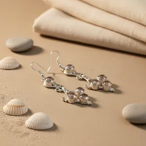 Boucles d'oreilles pendantes géométriques en argent 925 pour femmes avec cristaux et strass, bijoux de mariage classiques - Product Image 3