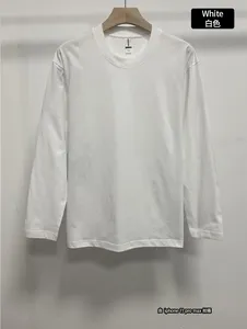 Venta al por mayor 220G algodón peinado 100% algodón piel suave cómodo transpirable en blanco cuello redondo Camiseta larga para hombres - Product Image 6