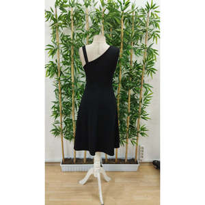 Women's One-Shoulder Sleeveless Viscose <b>Dress</b> with Stripe Detail and Side <b>Button</b> Closure, 35761 - <b>Black</b> - Product Image 5
