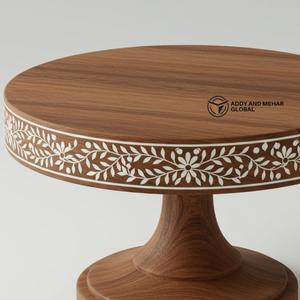 Base Redonda para Pastel de Madera Ecológica con Incrustaciones de Hueso Marrón Hecha a Mano, para Exhibición de Postres y Decoración del Hogar - Product Image 3