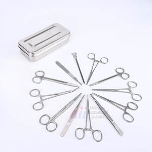 Kit de chirurgie mineure de base de 13 pièces, boîte de stérilisation |   Ensemble de ciseaux chirurgicaux et pinces en acier inoxydable manuels |   Ensemble de pansements médicaux - Product Image 1