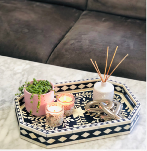 Modern Rectangular <b>Black</b> and White Inlay <b>Tray</b> for Home Serving and <b>Decoration</b> From India At Wholesale Factory Price - Product Image 2