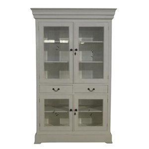 Armoire de cuisine Buffet en bois peint en blanc avec portes en verre conçu pour les meubles de salle à manger de style français - Product Image 3