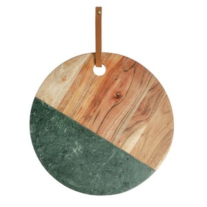Planche à découper en bois artisanale, élégante, en marbre et en bois, pour couper les légumes et les fruits, planche à découper ronde - Product Image 1