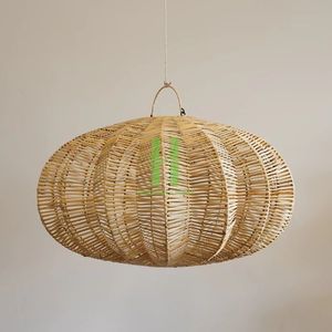 Vente chaude HNH Artisanat Décoration de La Maison Pendentif Rotin Tissé À La Main Citrouille Forme En Acier Inoxydable Abat-Jour Bougeoirs Lanternes - Product Image 1