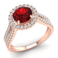 Bague Halo en Or Massif 14K avec Diamant Naturel et Pierre Précieuse Grenat, Certifiée IGI, Bijoux Fins, Prix d'Usine REYES