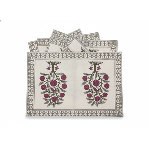 Handmade Cotton Block Print <b>Placemats</b> Set of 4 Reusable Traditional Pomegranate Tree Design for Home and Hotel Use - Product Image 1