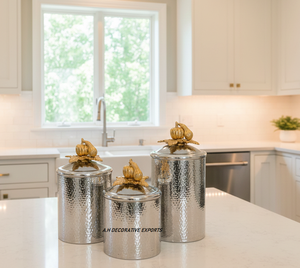Hand-Hammered Stainless Steel Silver Gold Top European Style Canister Pumpkin <b>Lids</b> Eco-Friendly Freshness Preservation Storage - Product Image 4