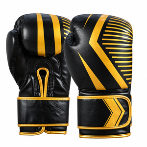 Gants de boxe en cuir noir et or, à lacets, respirants, équipement d'entraînement pour adultes, en cuir PU, rembourrage confortable, gants noirs et or - Product Image 1