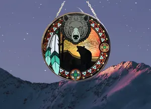 Customized UV Printing "Bears Roaring At Dawn" Hanging Pendant Round Wall Hangings Home Decor