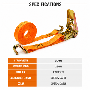 Sangle à cliquet en polyester 25 mm 800 kg résistante à l'usure pour le maintien de cargaison de camion, fournisseur logistique, marque privée, fabrication OEM - Product Image 4